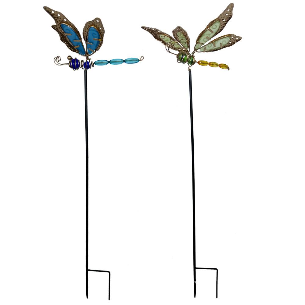 Metal Butterfly Dragonfly Garden Stake Stained Glass Yard Decor Outdoor Lawn Patio Flower Pot Pathway Hanging Ornament