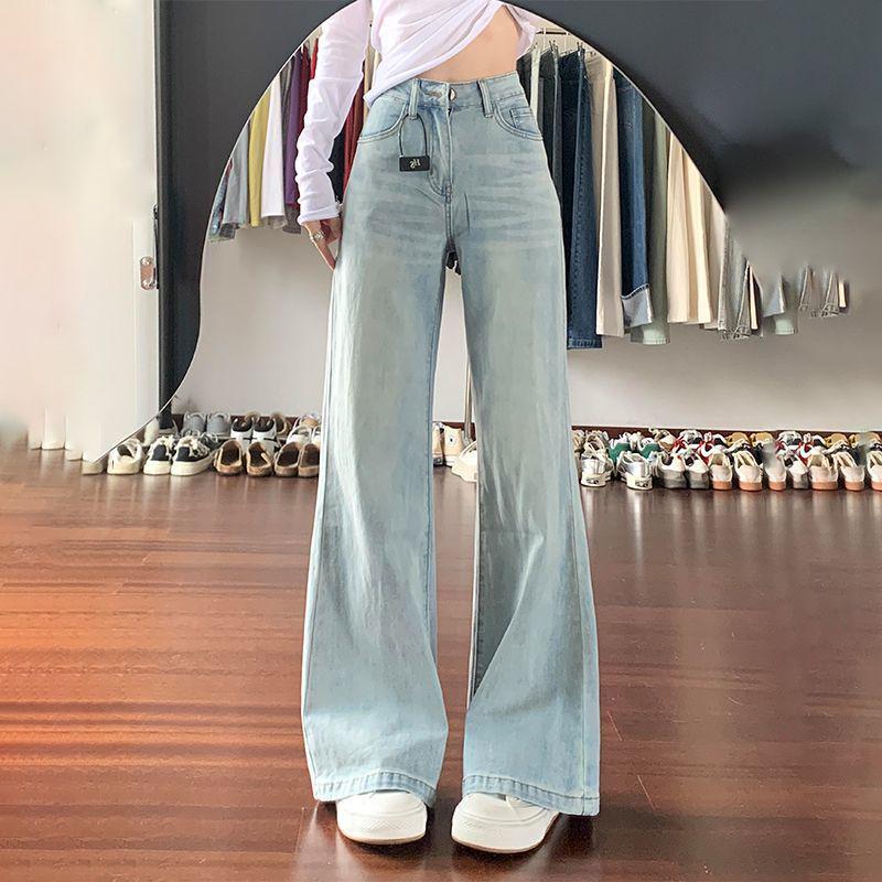 Petite Women s Retro Blue Micro Flare Wide-Leg Jeans Light Blue Long (156-165cm)