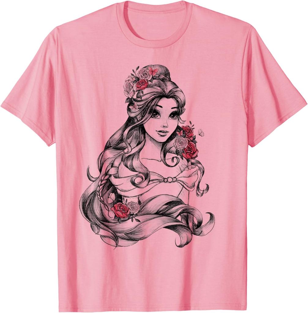 Hot Fashion Casual Disney Beauty and The Beast Belle Princess Rose Portrait T-Shirt S-4XL Four Seasons