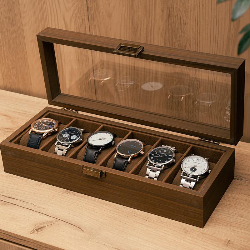 Retro Wood Grain Watch & Jewelry Storage Box - High-Grade Dustproof Display