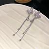 Silver Inlaid Diamond Butterfly Tassel Earrings - Elegant, Long, Face-Slimming Jewelry for Women