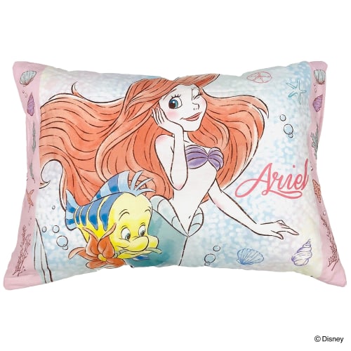 MORIPiLO Children's Pillowcase, Low-Profile, Disney Ariel and Flounder, Pink, Approx. 28x39cm, Skin-Friendly 100% Cotton, Washable, Character Merchand