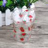 Heat resisting Clear Strawberry Pattern Coffee Juice Drinking Water Glass Cup with Straw Lid
