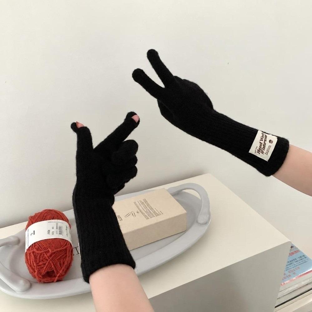 One Size Open Tip Touch Screen Gloves Long Solid Color Five Finger Gloves  Cycling Gloves