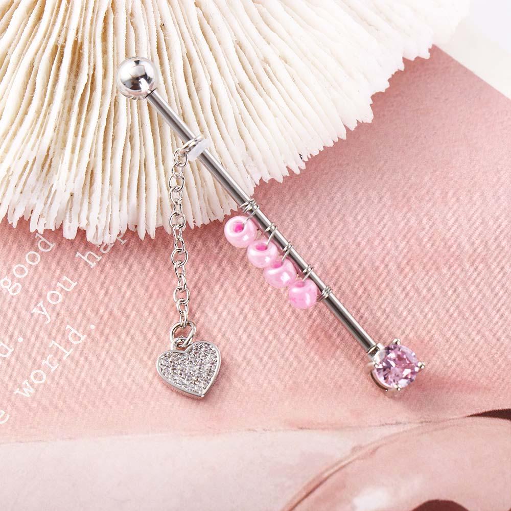Style Heart Pendant Industrial Barbell Earring Long Ear Stud Ear Bone Stud Cartilage Stud Earrings
