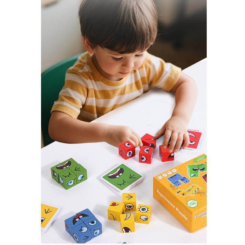 Interactive Parent-Child Face-Changing Rubik's Cube Game: Wooden Expression Smiling Blocks