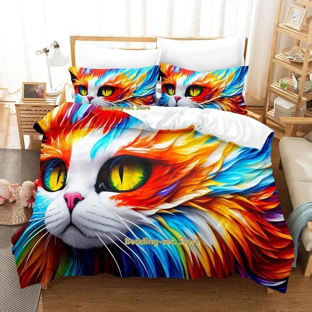 New Artistic Cat Bedding Set Single Twin Full Queen King Size Bed Set Adult Kid Bedroom Duvetcover Sets Anime Parure De Lit Bed