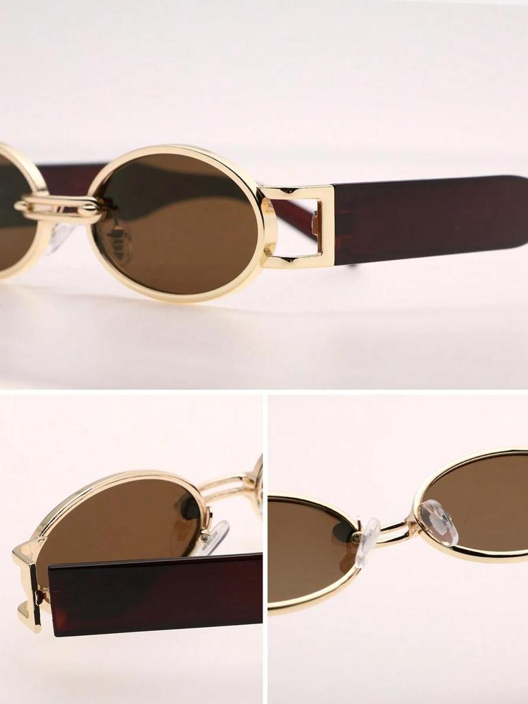 New Retro Metal Frame Elliptical Frame Trendy Street Photo Sunglasses for Men and Women's Outdoor Travel Sunshades UV400