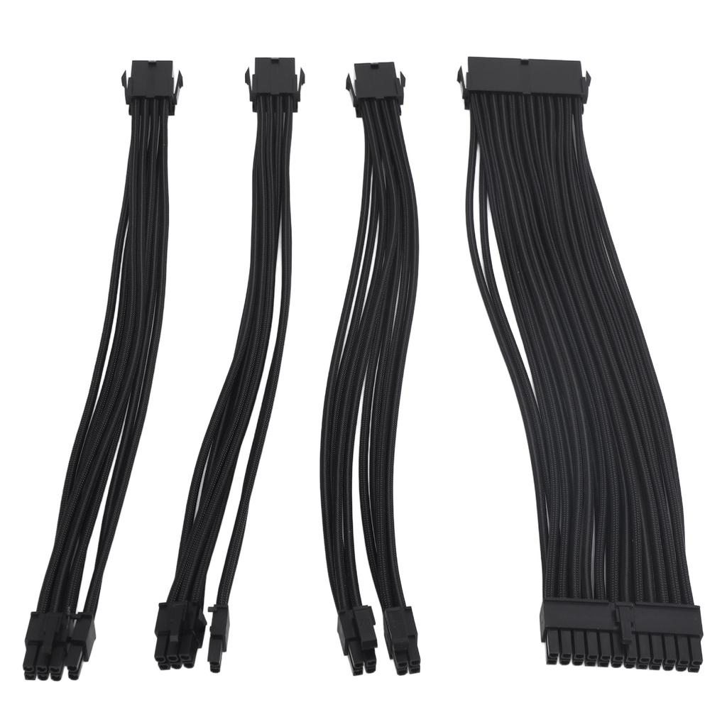 4PCS 18AWG PSU Cable Extension Power Cords 30cm Nylon Sleeved 24 Pin ATX 4+4Pin CPU 6+2Pin PCIE GPU Power Supply
