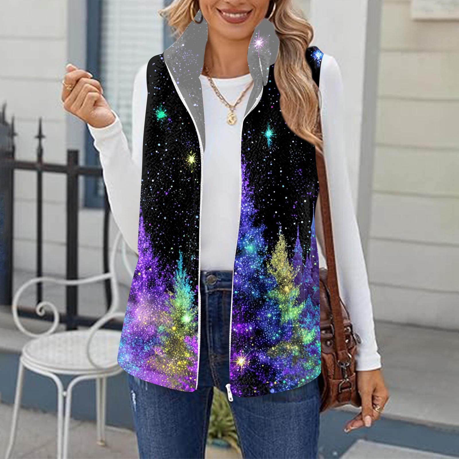 

Жіночий зимовий модний і теплий флісовий кардиган-жилет з принтом сніжинок S фіолетовий