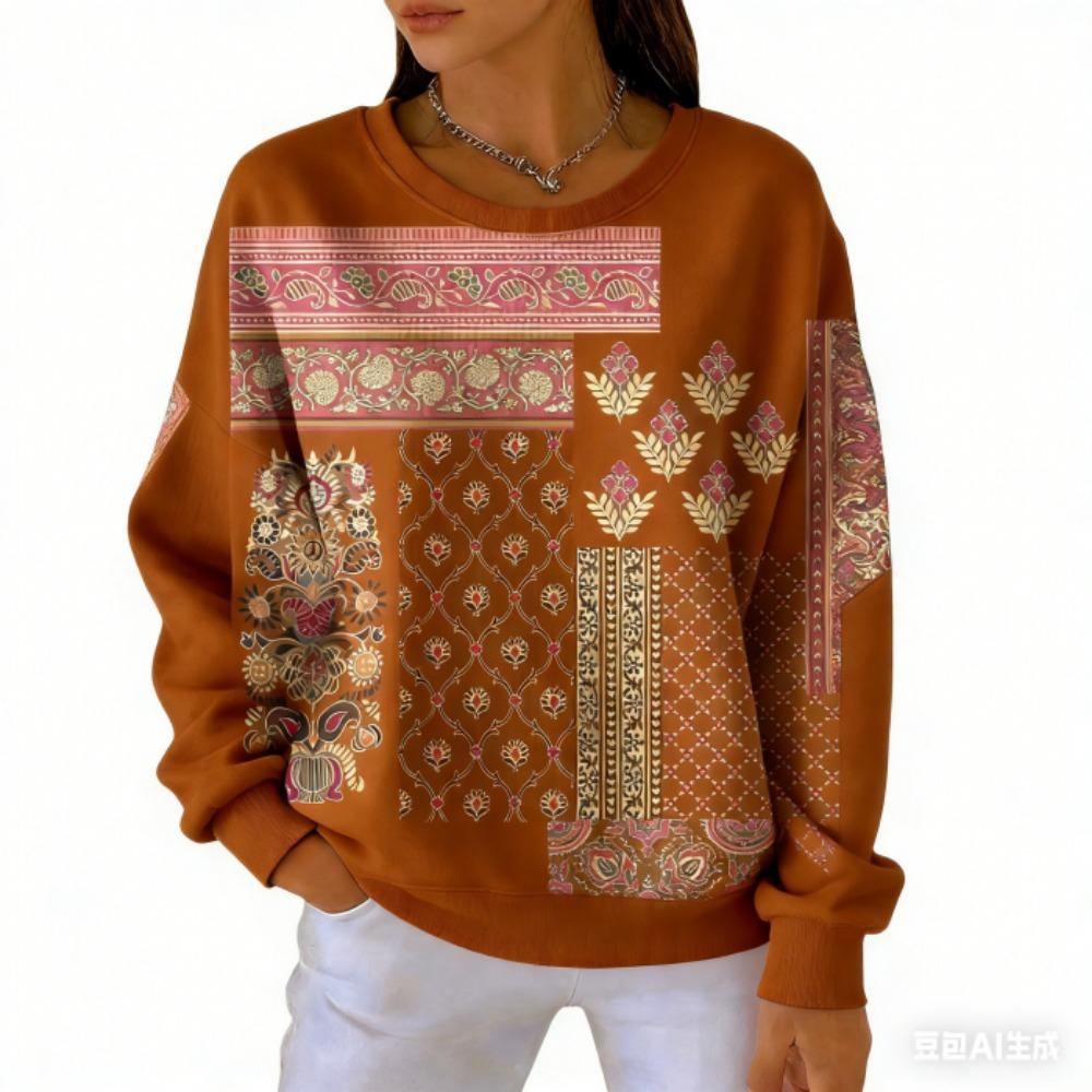 Spring Fashion Women's T-shirt Casual Vintage Print Pullover Women Long Sleeve Clothing Outdoor Casual Tees Top