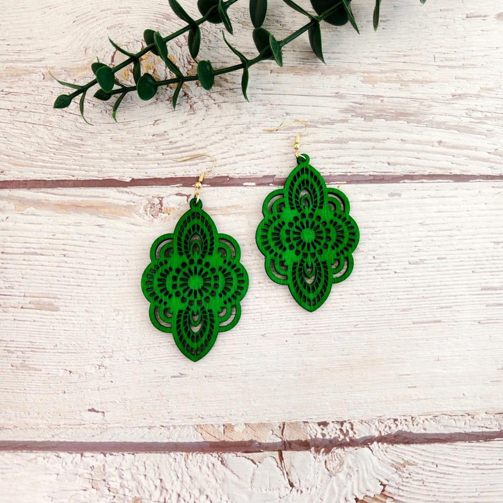 New Vintage Ethnic Style Long Wooden Earrings with Carved Patterns
