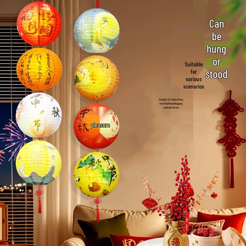 Mid-Autumn Festival Luminous Lantern String: Chinese-Style Decorative Hanging Lanterns for Festive Atmosphere
