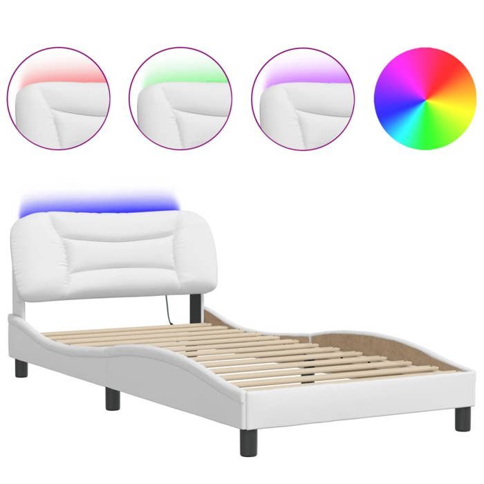 VidaXL Bed Frames with LED Lights, Upholstered Bed, Single Bed, Adult Bedroom Interior Bed, Modern, White 3213914