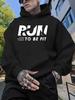 Casual Hoodie with RUN To BE FIT Letter Print - Cozy Fleece-Lined