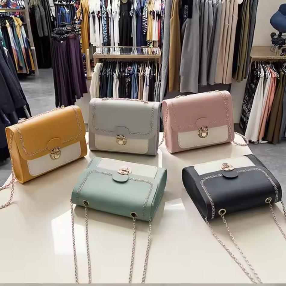 1 Pcs New Korean Style New Fashion Small Square PVC Bag Versatile Ins Color Block Single Shoulder Crossbody Chain for Women's