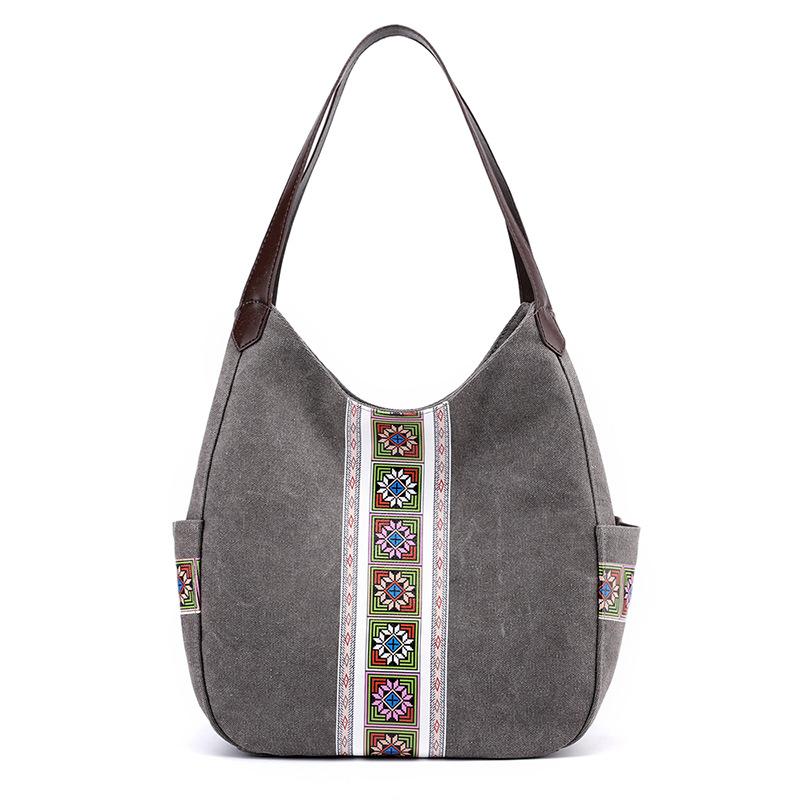 Bolso de lona para mujer, bandolera de mano, estampado étnico, moderno y sencillo, multicapa, informal, para compras.