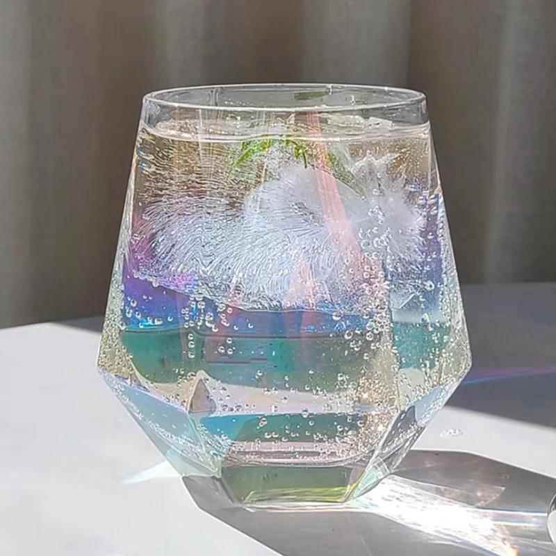 Verre hexagonal 300 ml, créatif, éblouissant, transparent, pour la maison, le bar, le karaoké, le vin, l'eau, le café
