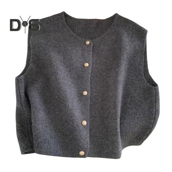 

Женский трикотажный жилет с круглым вырезом, без рукавов, на пуговицах, плотный эластичный, однотонный, с матовой текстурой, свободный свитер, пальто для весны, осени, зимы темно-серого