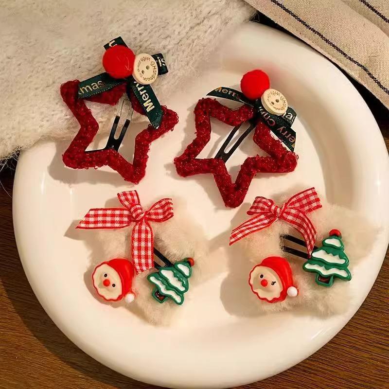 1-2Pcs Christmas Plush Star Hair Clips Side Hairpin Clip New Year Decoration Shattered Clips Hair Accessory Headwears Winter