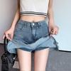 Denim Ruffle Fishtail Mini Skirt - Women's Plus Size High Waist A-line Summer Skirt