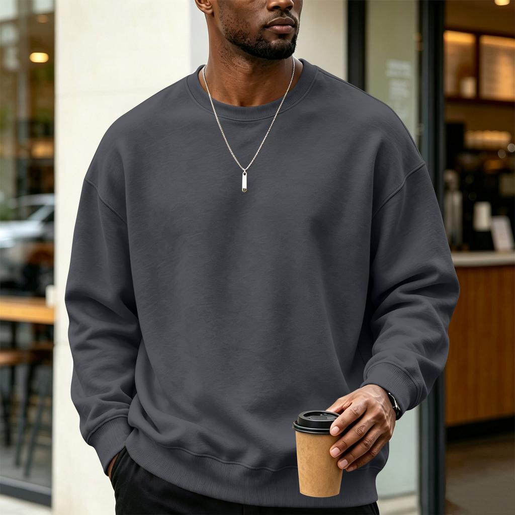 Men's Color Neck Sweatshirt Loose Fit Casual Pullover for Winter