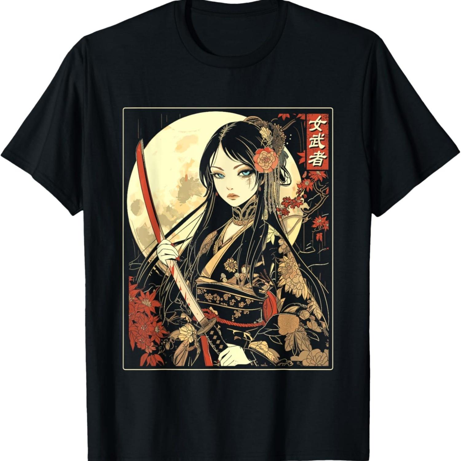 Gothic Samurai Art Woman With Katana Sword T-Shirt(13) S чёрный