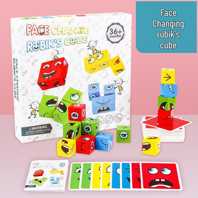 Kids' Educational Tin Box Rubik's Cube Expression Blocks Toy: Parent-Child Battle & Multiplayer Fun Board Game Challenge