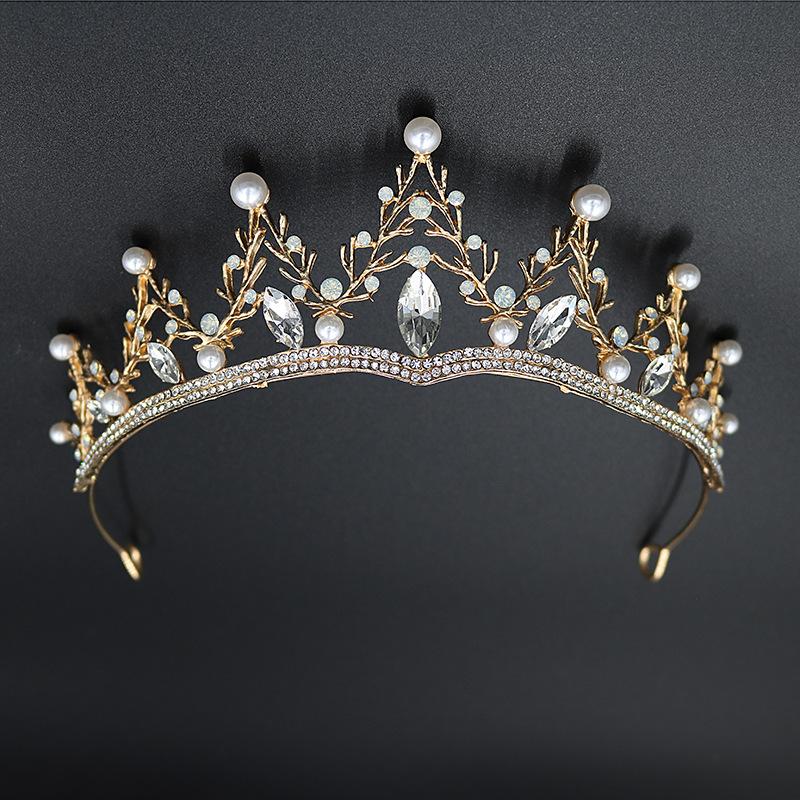 New Alloy Headband Gold Plated Crown Wedding Jewelry Hair Accessories Simple and Elegant Stage Catwalk Headwear Crown