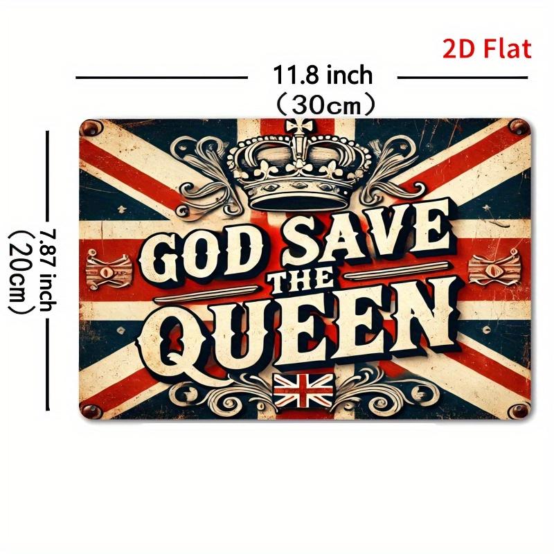 2D Flat 12x8 Inch Metal Wall Art - British Royal Theme, Vintage Style with Crown & Union Jack, Ideal for Living Room, Study, Hot