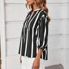 Camicetta da Donna a Righe con Scollo a V e Stampa Top Versatile Casual per l'Uso Quotidiano
