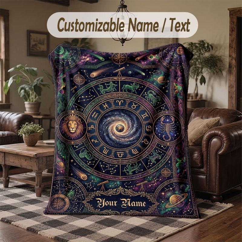 Space Cosmic Theme Throw Blanket Custom Name Text Personalized Blanket Soft Cozy Blanket for Home Sofa Bed