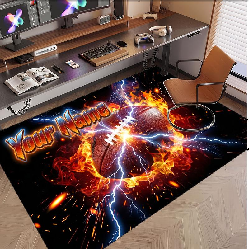 American Football Theme Soft Crystal Velvet Rug Custom Name & Text Print Non Slip Floor Rug for Bedroom Living Room