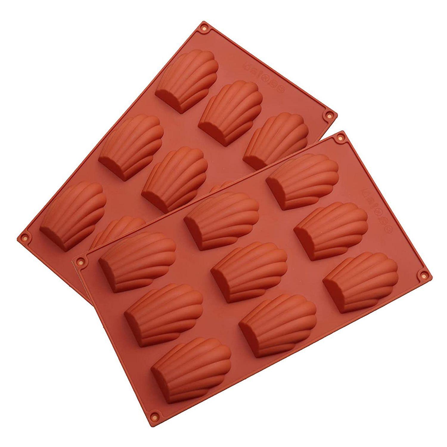 

2PCS Silicone Biscuit Cookie Brick Red Madeleine Pan Shell Shape 9 Cavity Cake Mold