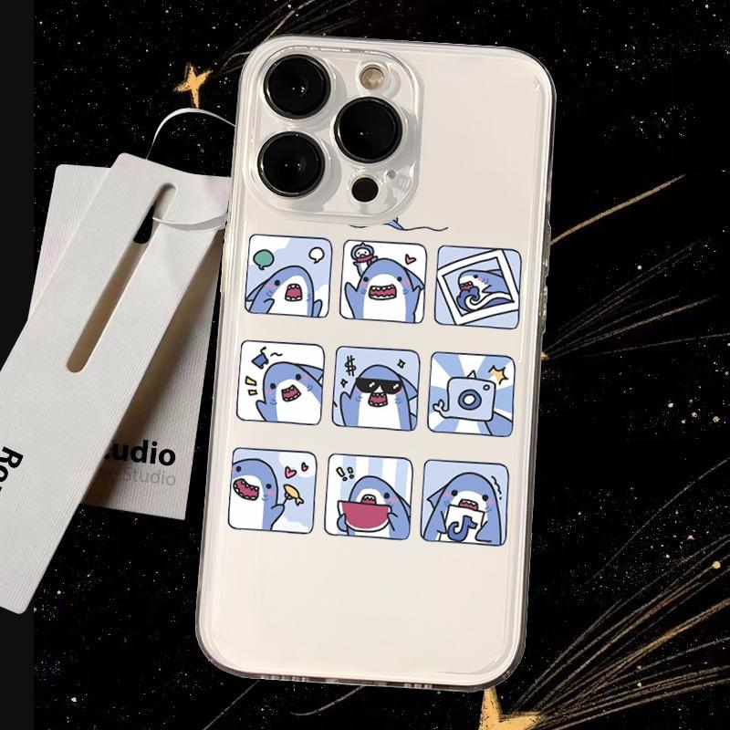 Sharks Cute sea blue pattern design Phone Case Transparent Phone Case For iPhone 16 15 14 13 12 11 Pro Max XR Plus
