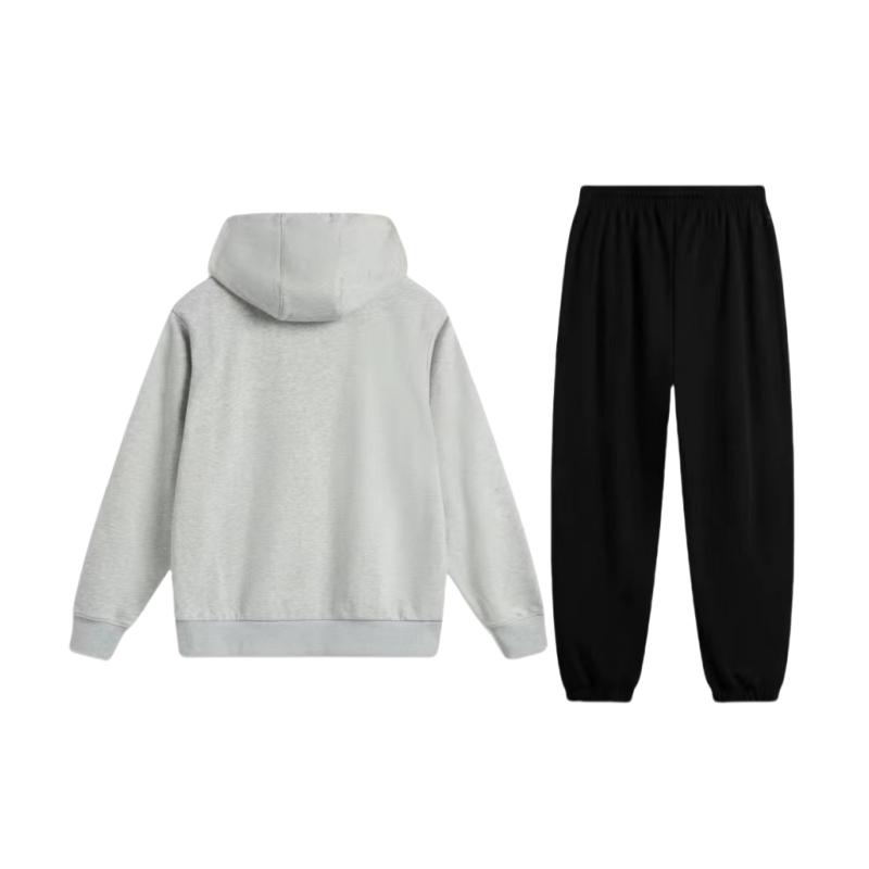 Li Ning Logo Pattern Hooded Loose Drop Shoulder Long Sleeve Mid Waist Tied Long Pants Casual Sports Suit Unisex suit AWDV253-5+AKLU939-4