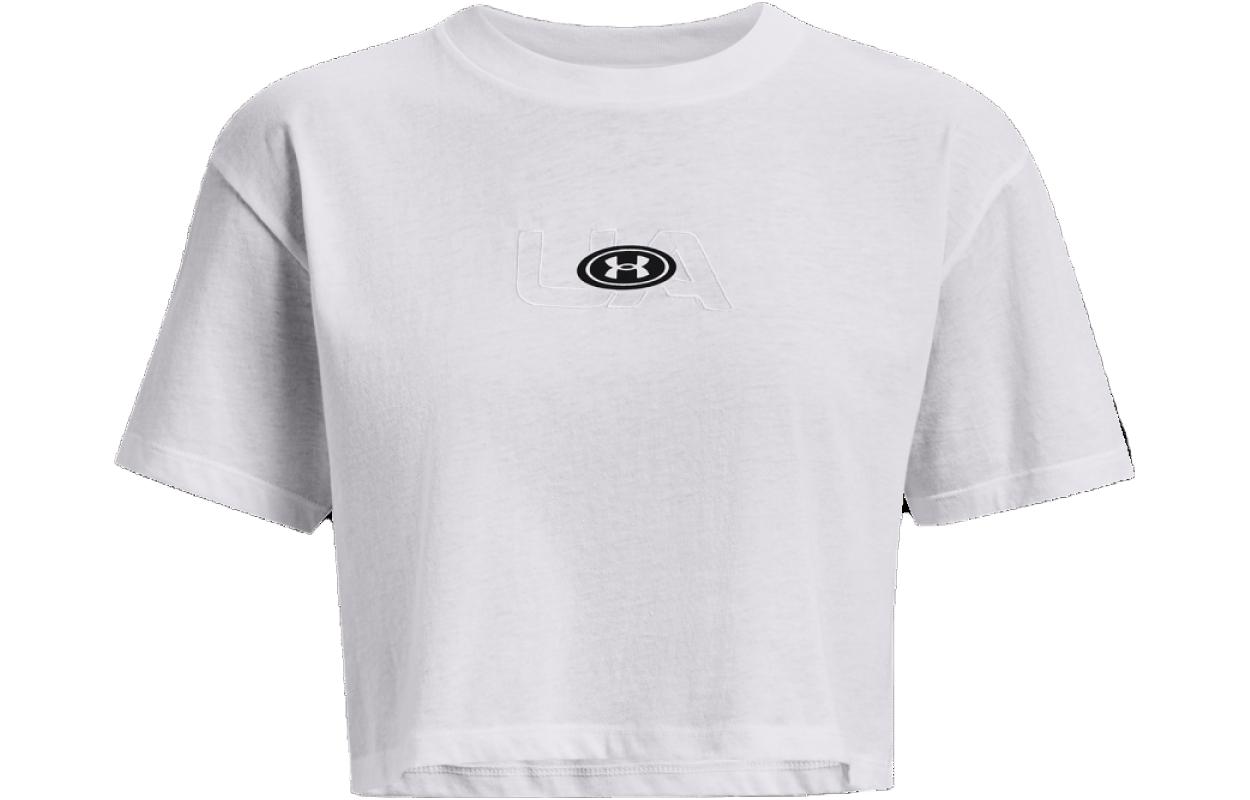 Under Armour Crop Tops Women s White Crew Neck Moderate 1376751-100 M