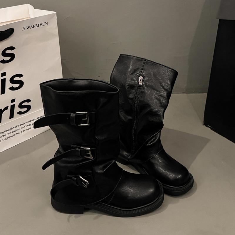 Retro Trouser Boots Long Boots Women's 2025 Autumn New Tall Pleated Piled Boots Spice Girl British Style Knight Boots