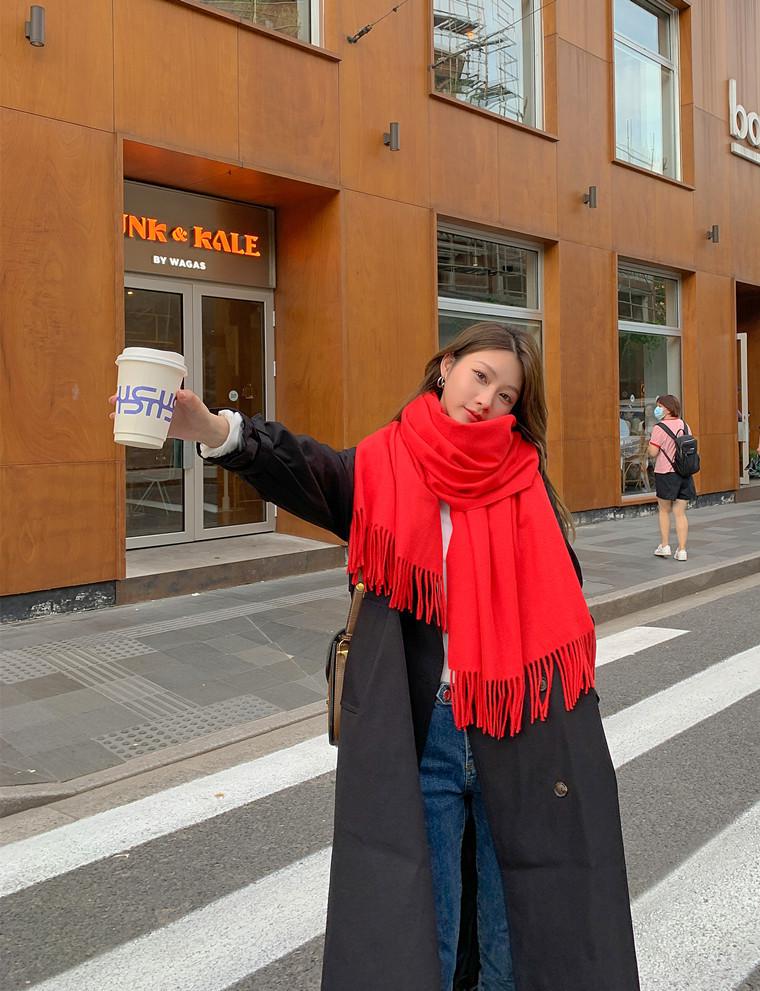 White Cashmere Scarf: Thickened, Solid Color, Versatile for Women & Men, Perfect for Autumn & Winter