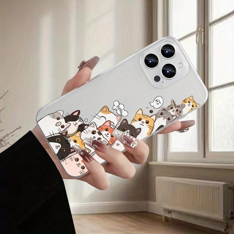 Cute Kitten Pattern Transparent Mobile Phone Case Suitable for iPhone17 16 15 14 13 12 11Pro/ Max /Plus Anti-fall and Shockproof