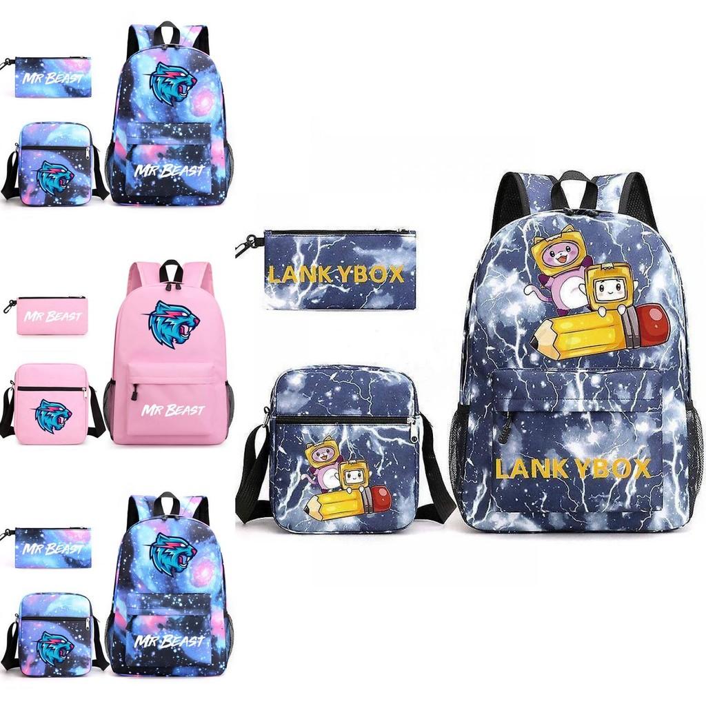 Mr Beast Lightning Cat Three Piece Backpack Set For School With Cute And Fun Design