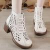 Fashion 5.5CM New Women Summer Ankle Boots Breathable Hollow Thick High Heel Casual Shoes Fashion Genuine Leather Retro Short Boots