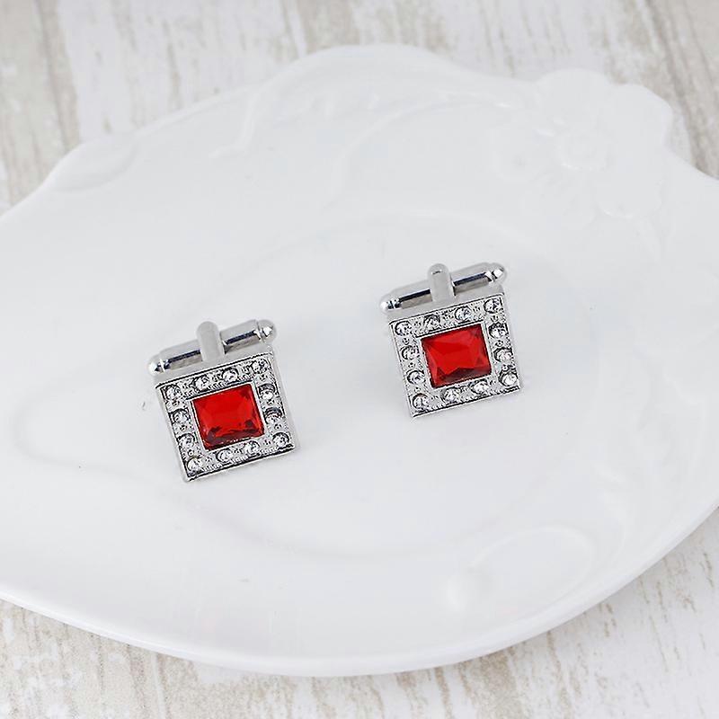 Fashionable square men's shirt cufflinks with rhinestone embellishments, French enamel shirt cufflinks B1159 - White