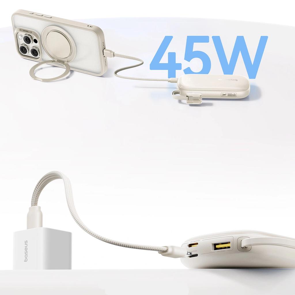 Powerbank Baseus Enerfill Fc21 Qpow 3 Ultra 10000Mah 45W Z Wyświetlaczem Cyfrowym Z Odłączanym Kablem Usb-C - Lightning - Tytanowy