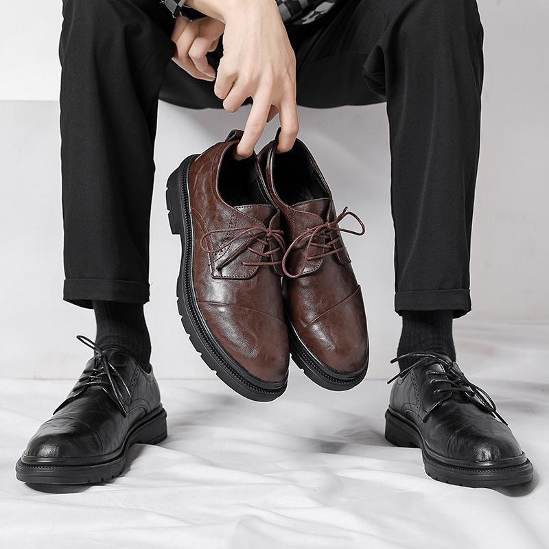 Men's Shoes Spring New Casual Shoes Brock Small Leather Shoes Business Dress Leather Shoes Men's Lace-up Loafers Men's