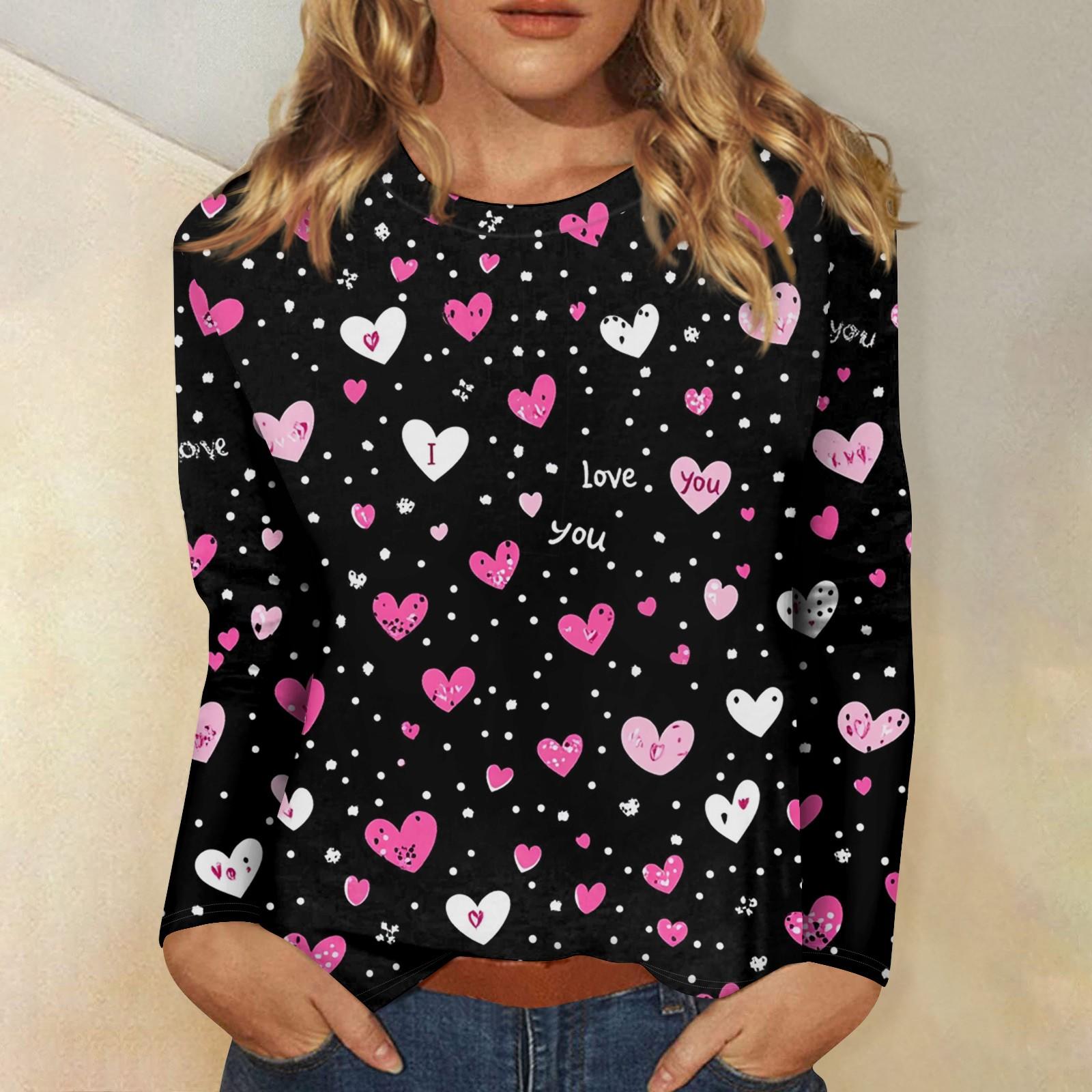 

Женская повседневная мода сексуальный удобный День святого Валентина принтованный круглый вырез длинный рукав топ L чёрный