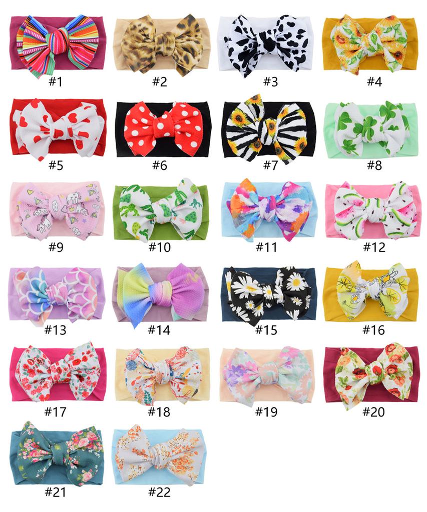 Children'S Printed Large Bow Nylon Headband Soft Elastic Hair Accessories Baby Headgear Baby Stockings Headband