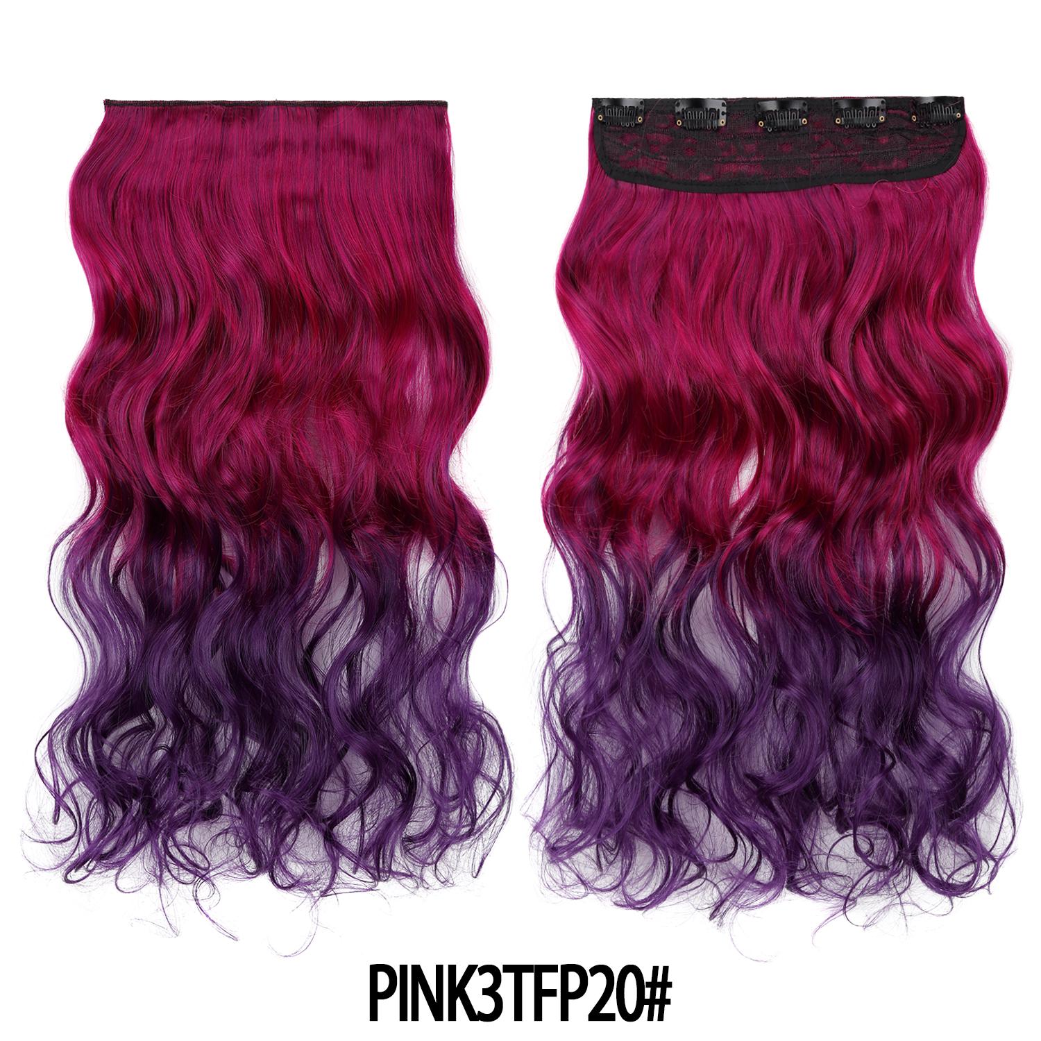 

Rainbow color Hairpiece Clip in Hair Extension One Piece With 5Clips Long Wavy Curly Hair For Ladies Dance Nightclub