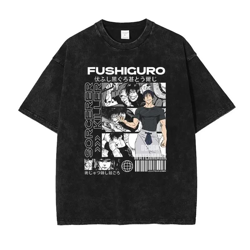 Japan Classic Anime Jujutsu Kaisen Gojo Satoru Geto Suguru Print New T-shirts Men Women Vintage Washed Tees Harajuku Cotton Tops