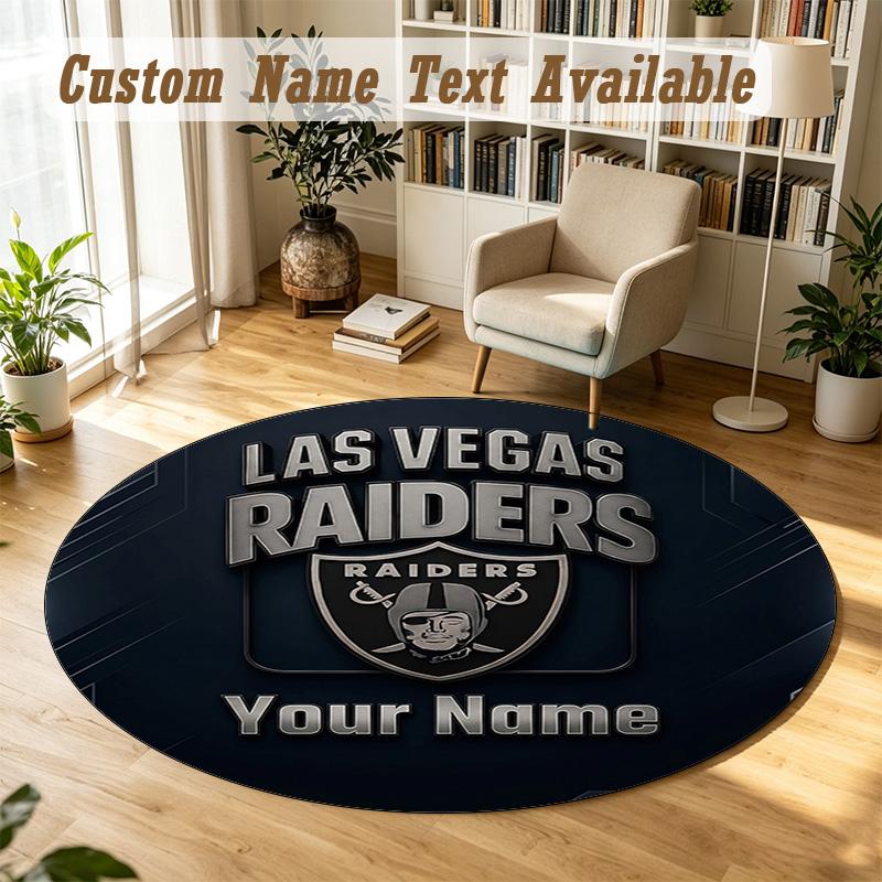 Round Rug Custom NameLas Vegas Raiders Pattern Non Slip Carpet Home Floor Decor